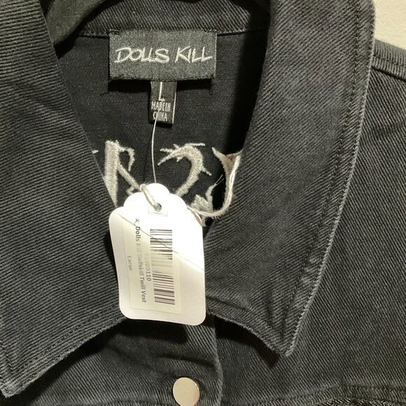 NWTs Dolls Kill Cropped Black Denim Jacket Women's Size Large Goth Grunge - Picture 3 of 10